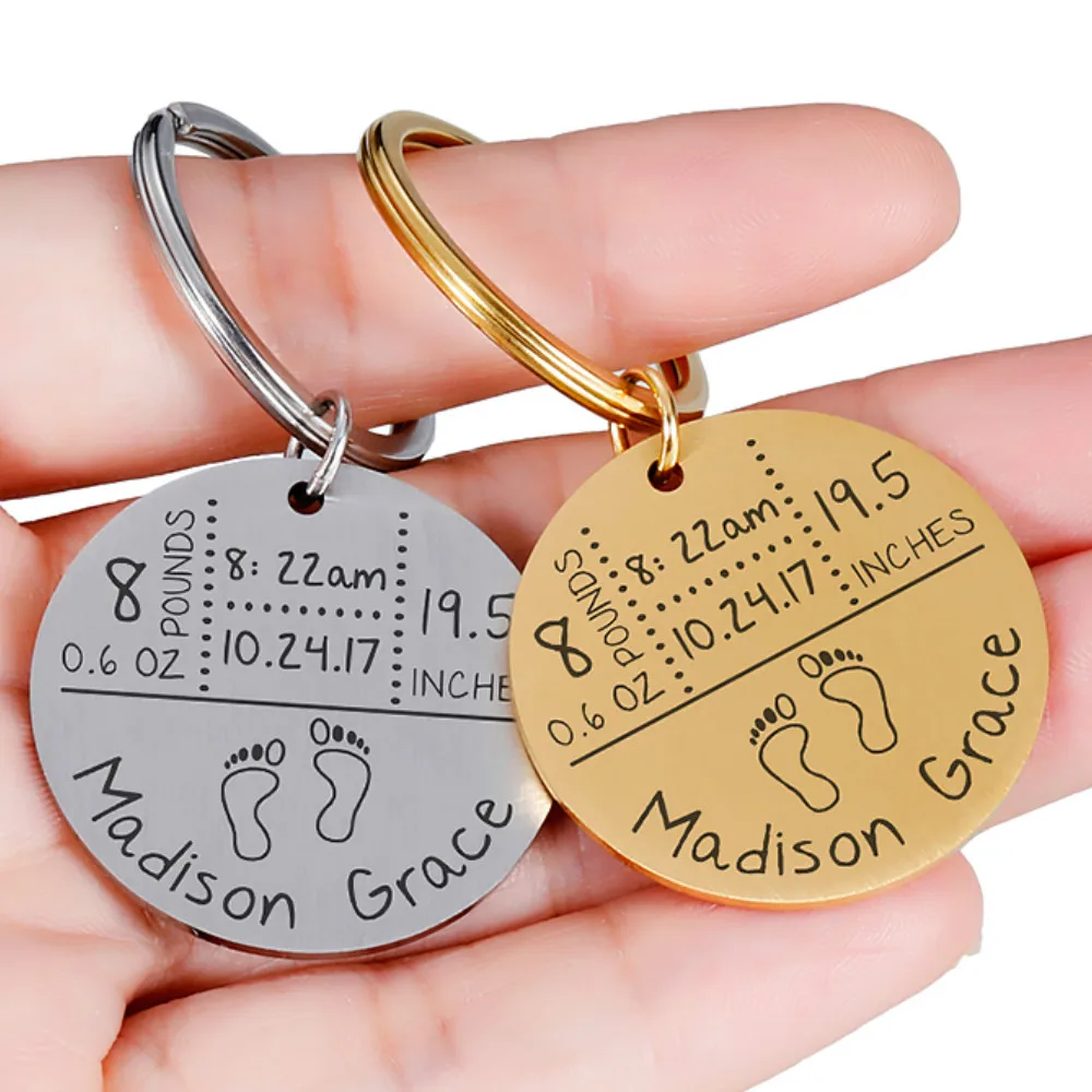 

Baby Cute Keychain New Dad Mom Gift Personalized Name Date of Birth Weight Time Height Newborn Commemorate Baby Stats Keyring