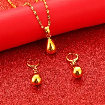 

Round Water Drop Pendant Necklace Earrings Jewelry for Women African Arabia Wedding Gifts