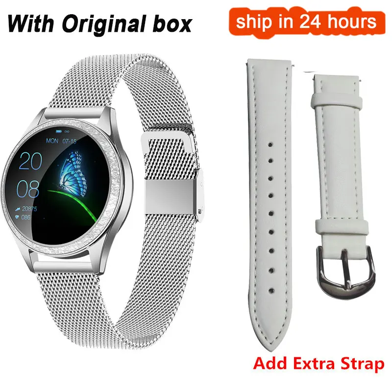 add extra strap Новые KW20 Смарт-часы для женщин IP68 Водонепроницаемый мониторинг сердечного ритма Bluetooth для Android IOS фитнес-браслет женские умные часы - Цвет: add extra strap