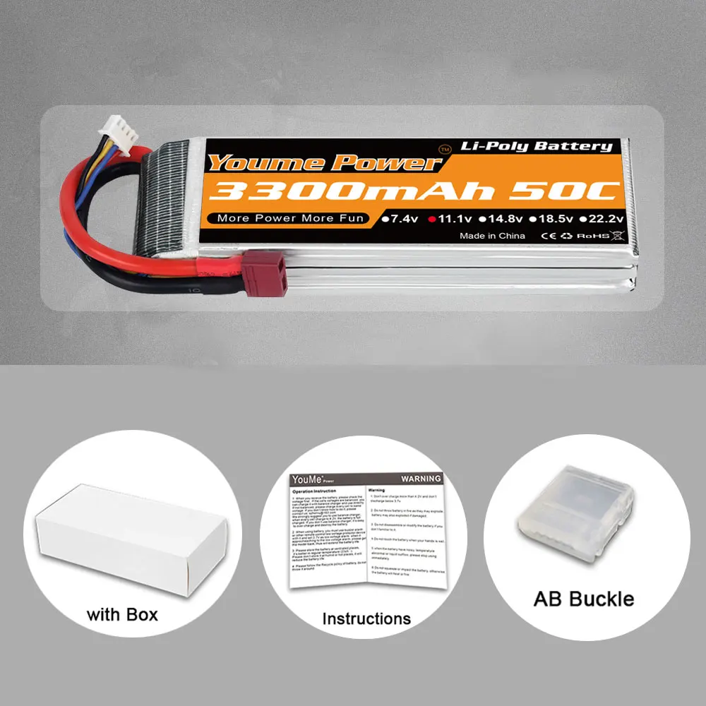 Youme 11,1 V 5000mah Lipo батарея 3S 5200mah 50C с штекером Deans XT60 разъем для радиоуправляемого автомобиля квадрокоптера вертолета лодки радиоуправляемого самолета