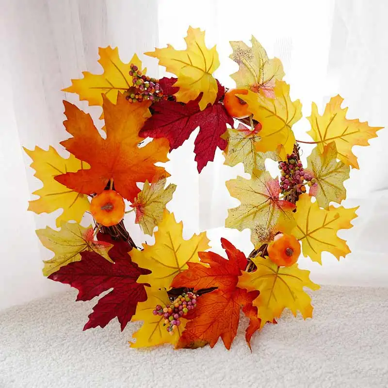 

Halloween Maple Leaf Wreath Fall Door Wreath Door Wall Ornament Pumpkin Garland home hotel mall decor party christmas pendant