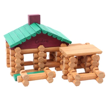 

90Pcs Wooden House Toy Set Cabins Building Blocks Kids Preschool Toy