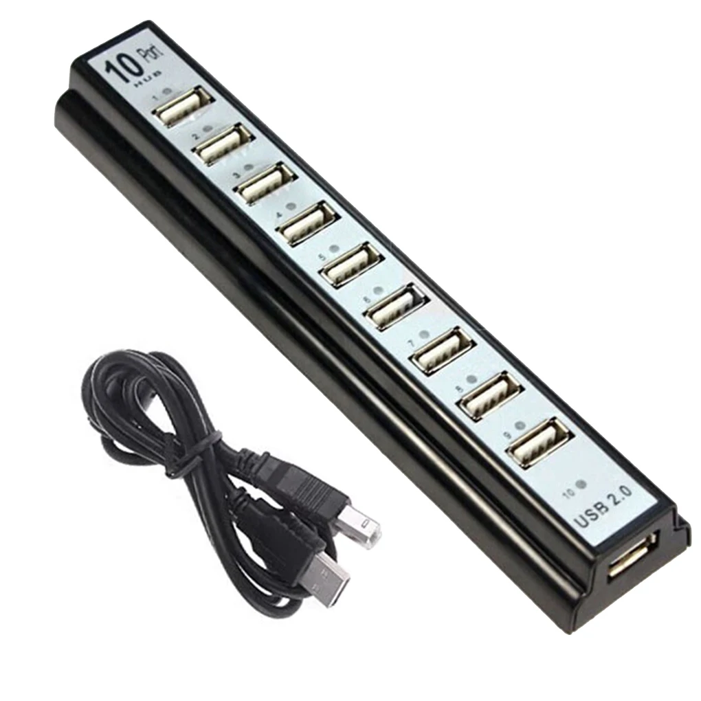 USB hub 10 ports multi USB splitter EU/US plug multifunction power adapter 2.0 hub with cable for PC