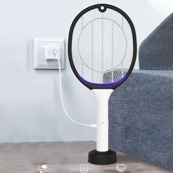 

Handheld USB Rechargeable Pest Control Fly 2 In 1 Home Bug Zapper Summer Killer Lamp Indoor Outdoor Electric Mosquito Swatter