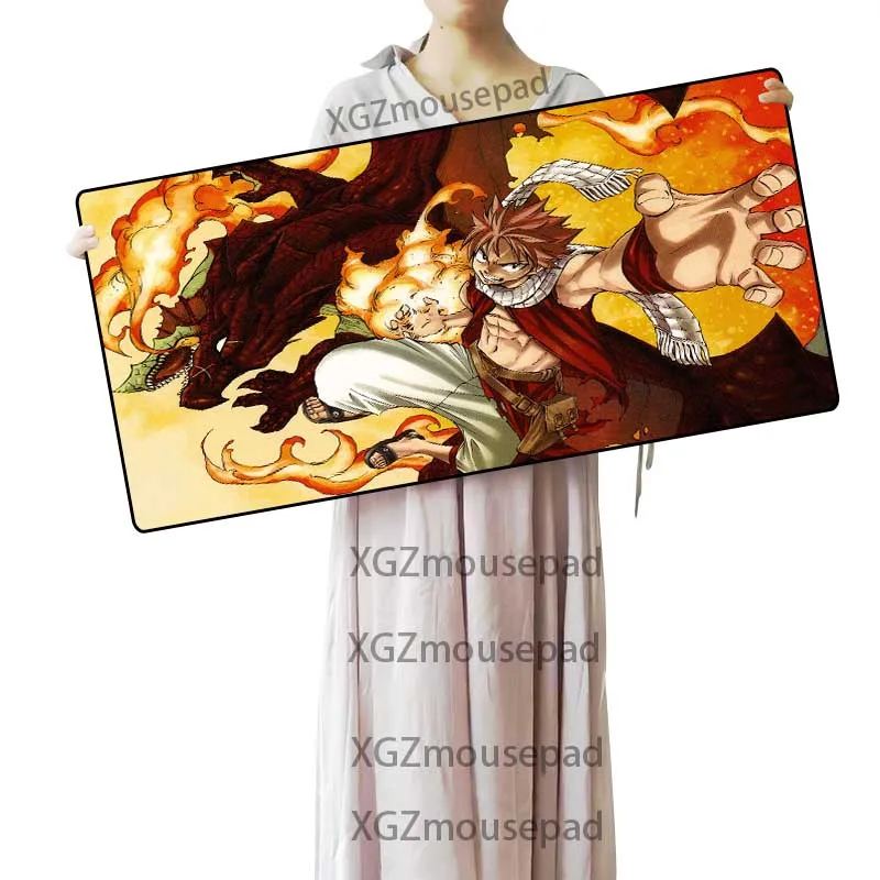 XGZ Large Computer Desk Mat Lock Edge Fairy Tail Anime Fire Dragon Custom Office Mouse Pad Rubber N