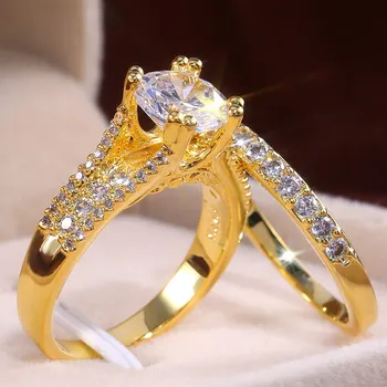

Diamond ring crystal Gold engagement ring Clothing rings Jewelry large gold ring Gold-plated silver couple combination B776