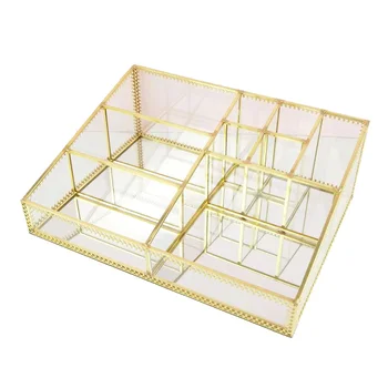 

Cosmetic Storage Box Jewelry Display Organizer Decorative Case Metal Glass Tray