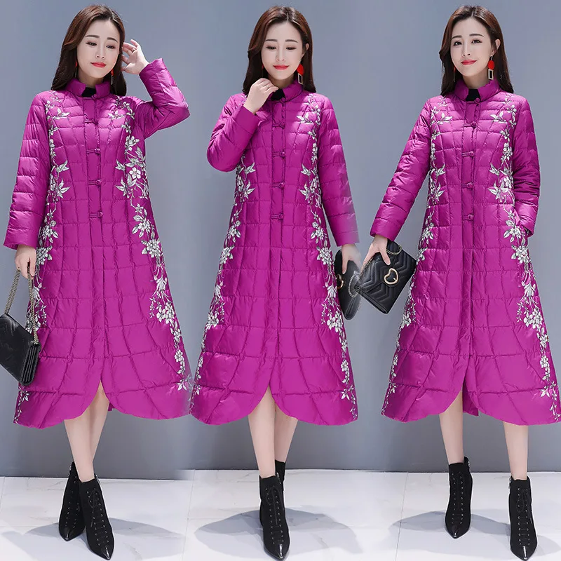

Women's Over-the-Knee Long Cotton-padded Jacket Slim Fit Significantly Higher Printed Warm Cotton Coat 2019 New Winter National