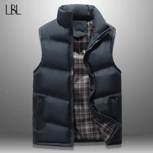 Мужская Куртка Без Рукавов Жилет Зимняя Верхняя Одежда Повседневная Пальто Мужской Хлопчатобумажная мужская Жилет Мужчин Сгущает Жилет Стенд Воротник Топ 4XL