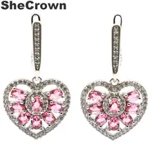 33x18 мм Красивые в форме сердца розовые Турмалин белые CZ женские вечерние серебряные серьги