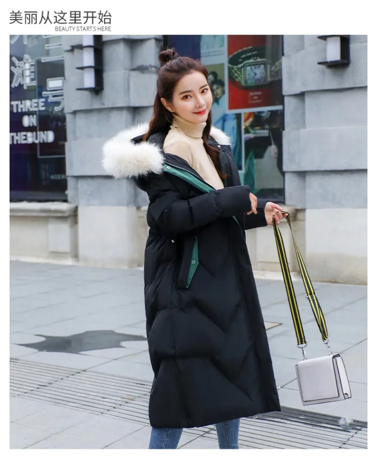 Зима, стиль, пуховик, женский, средней длины, толстый, смешанные цвета, приталенный, корейский стиль, приталенный, Лисий мех, большой мех