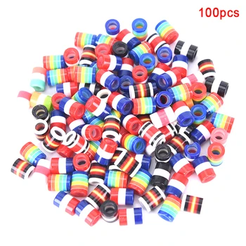 

100pcs Colorful Hair Braid Dread Cuff Clip Resin Dreadlock Beads Rainbow Stripes Pattern 6mm Hole Tube Braiding Styling Tool
