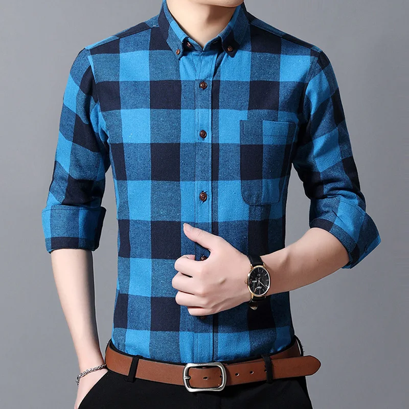 Homme New Autumn Winter Flannel Red Checkered Shirt Men Shirts Long Sleeve Chemise Homme Cotton Male Check Shirts Plaid Shirt