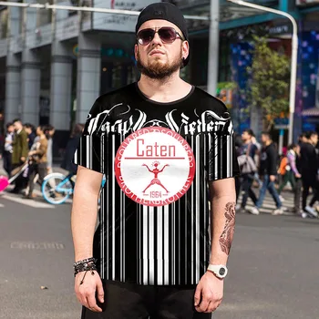 

Summer loose print street hip hop trend large size striped cartoon short sleeve men's T-shirt
