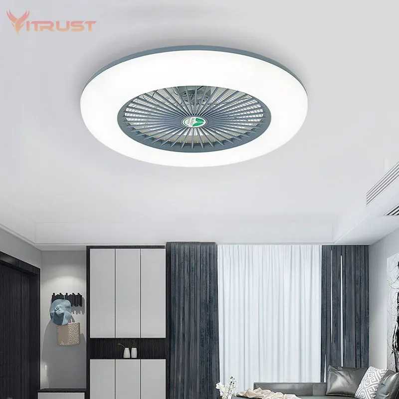 Modern Enclosed Ceiling Fan with Light and Remote Control Silent and Adjustable Wind Speed Ultra-Thin Bladeless Ceiling Fan