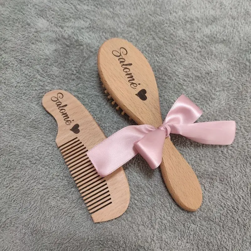 Baby Hair Brush and Comb Natural Wood Manually Polished Eco Friendly Kids Massage Brush Baby Shower Gift