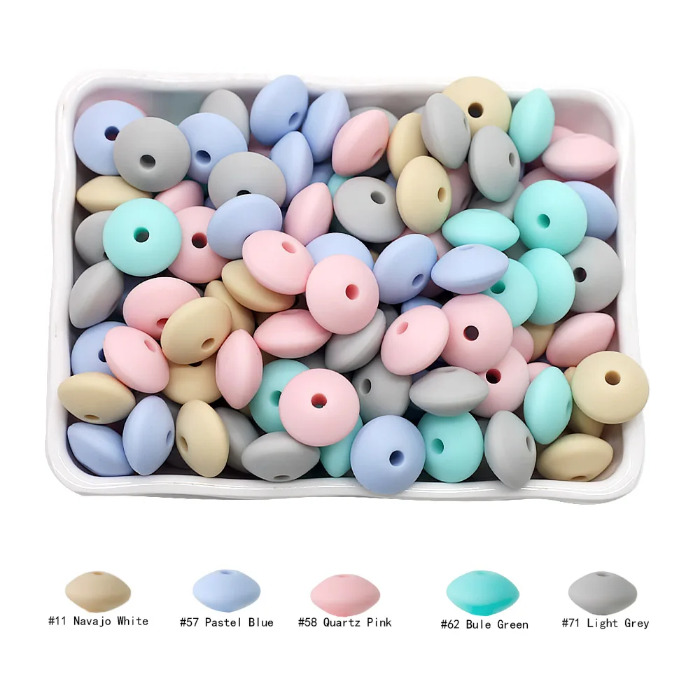 Cute-Idea 20Pcs Silicone Lentil Beads 12MM Baby Abacus Teething Beads BPA Free Newborn Baby Rodent Pacifier Chain Toy Baby goods