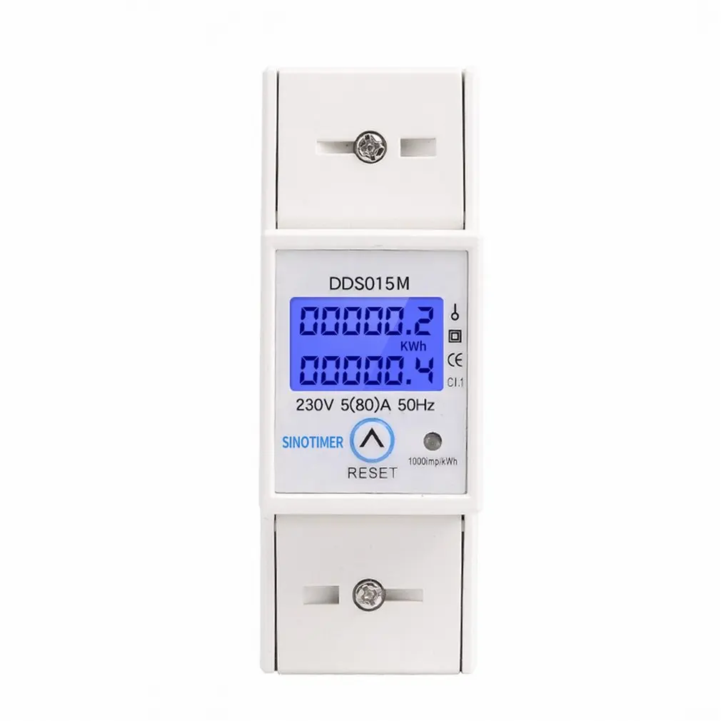 DIN Rail 5-80A AC 230V 50Hz Single Phase Wattmeter Power Consumption Watt Electric Energy Meter kWh with Reset Function