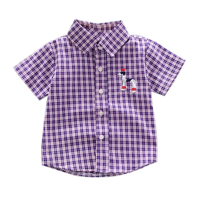 Летняя одежда для маленьких мальчиков, детские топы в клетку с короткими рукавами и цветочным принтом, рубашки, Повседневная Блузка