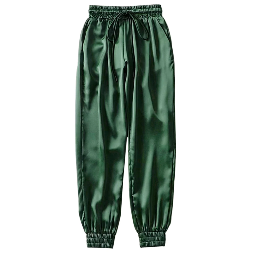 NIBESSER/Сатиновые штаны-шаровары с большим карманом, Женские глянцевые спортивные брюки с лентами, BF Harajuku, женские спортивные штаны для бега - Цвет: B green