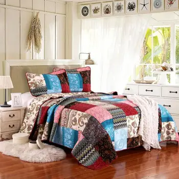 

Vintage Shabby Patchwork Paisley Bedspread Bed Covers Quilt Set 3PCS 100% Cotton Bed spread Pillow shams Summer Quilt