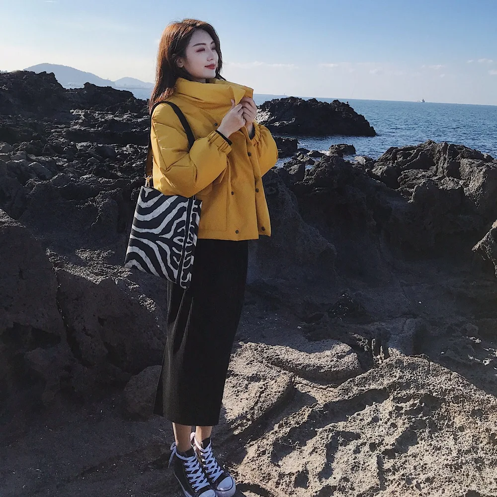 

Down Coat 2018 Winter New Style Retro Fashion CHIC-Style Large Pocket Short Thick Cotton Coat Cotton Overcoat Women's