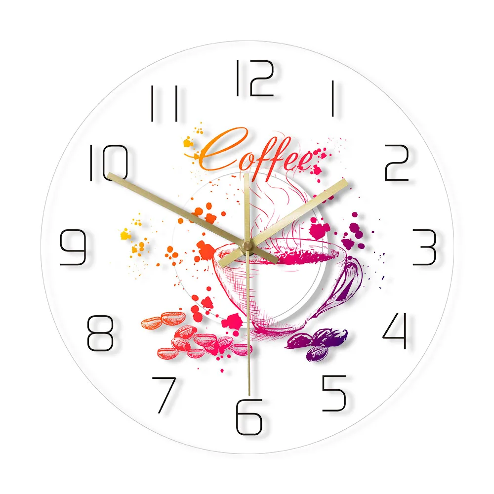 Painted Coffee Cup With Beans Wall Clock Kitchen Dining Room