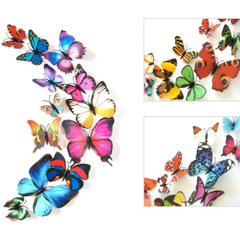12 шт./лот, Реалистичная бабочка на холодильник, магниты, 3D бабочка, дизайн, художественные наклейки, для комнаты, магнитные, домашний декор, сделай сам, украшение на стену