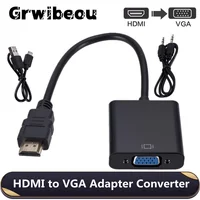 Grwibeou 1080P HDMI Zu VGA Adapter mit 3,5mm Audio Kabel + USB Powered Digital Zu Analog Video Audio konverter für TV Monitor