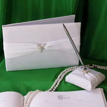 

Butterfly Design Rhinestones Guestbook & Pen Set