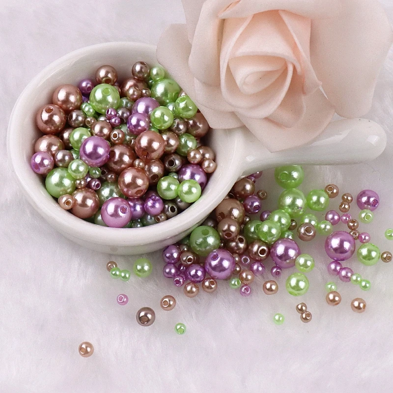150-200Pcs Colorful ABS Imitation Pearls Mix 3-8mm Round Beads With Holes DIY Bracelet Charms Necklace Beads For Jewelry Making