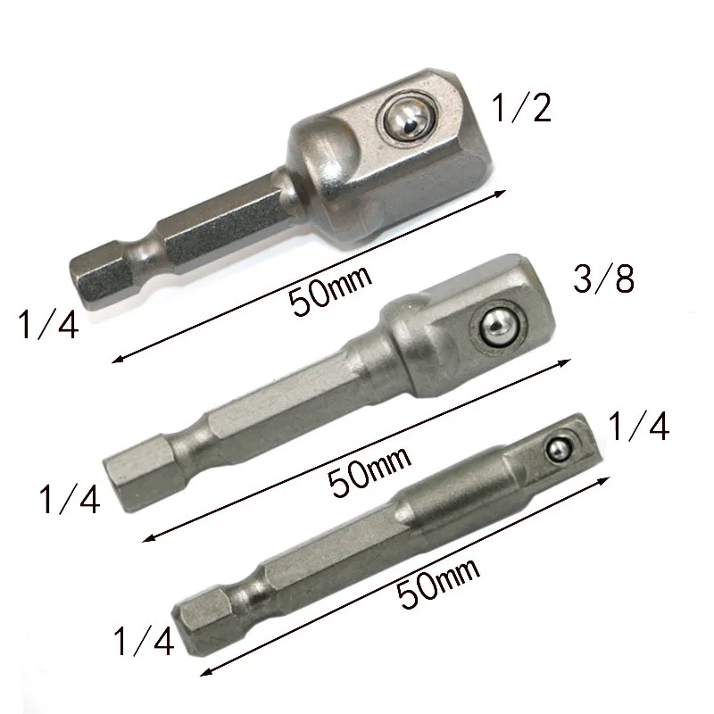 3pcs font b set b font Chrome Vanadium Steel Socket Adapter Hex Shank to 1 4