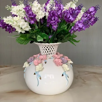 

Exquisite 3D emboss flower ceramic vase Fashion hollow living room decorative vase