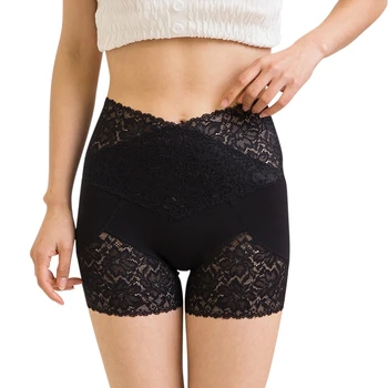 

Women Safety Pants Underwear Thin Section Plus Size Flat-angle Lace High Waist Abdomen Female Bottoming Shorts Insurance HOT