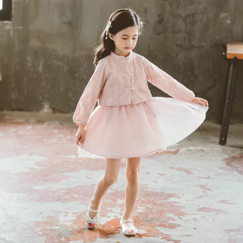 Cute Baby Girls Clothes Lace Print Coats Tops+ Tutu Dresses 2 Pieces Princess Sets Sweat Party Girls Suits Kids Outfit Vestidos