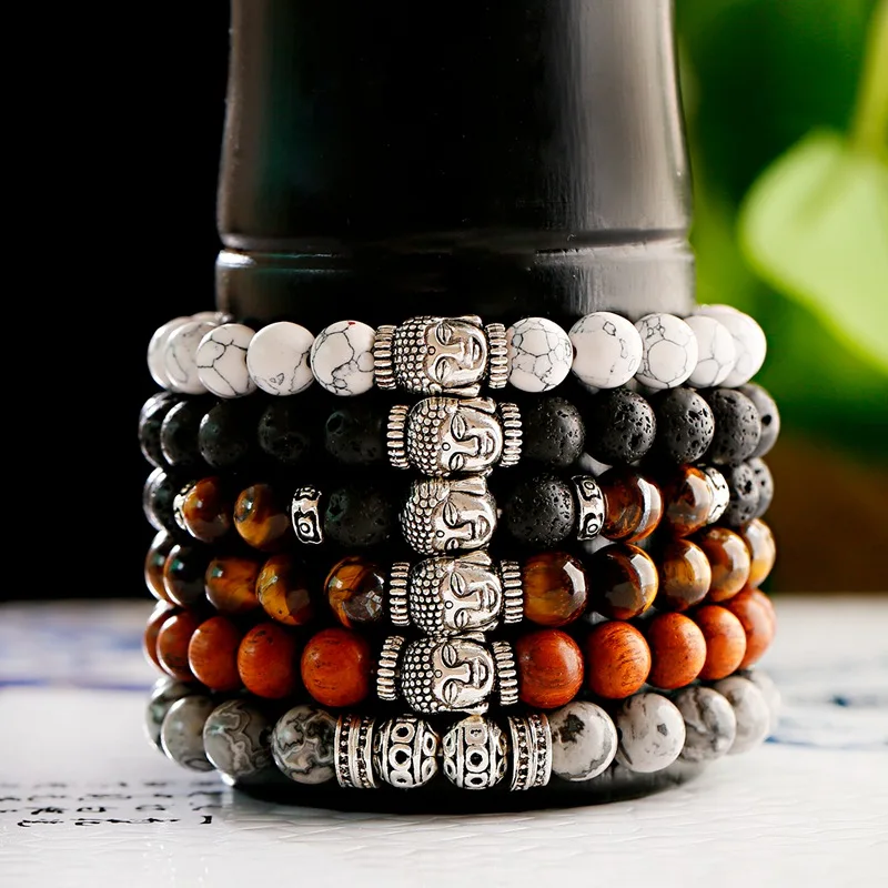 Классические буддийские камень мужские браслеты из бисера Homme Ethinc Тибетский Bileklik Будда серебряный сплав браслет-четки Йога для Для женщин