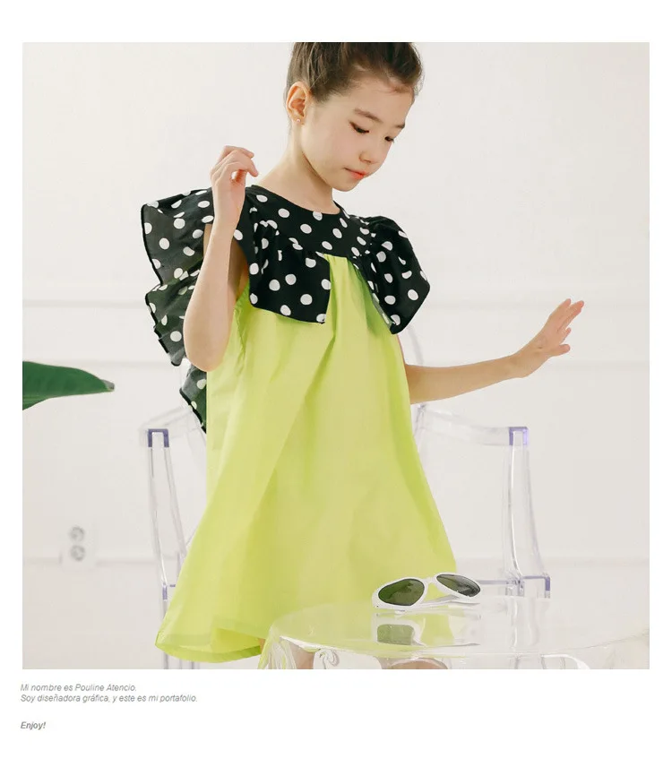 Новое летнее платье в Корейском стиле для девочек вечерние платья в горошек с цветочным принтом и рукавами для девочек от 4 до 14 лет