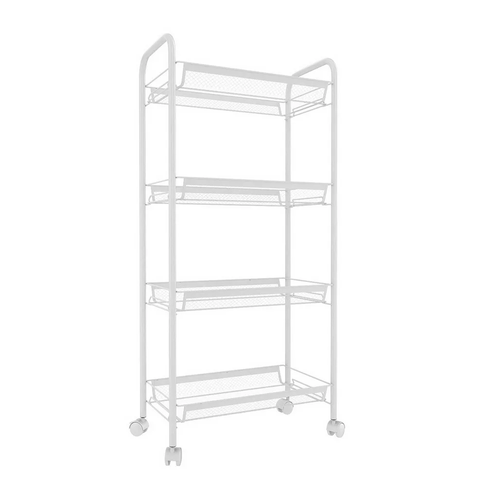 

Storage Shelf Exquisite Honeycomb Net Four Tiers Storage Cart with Hook Ivory White [US-W]