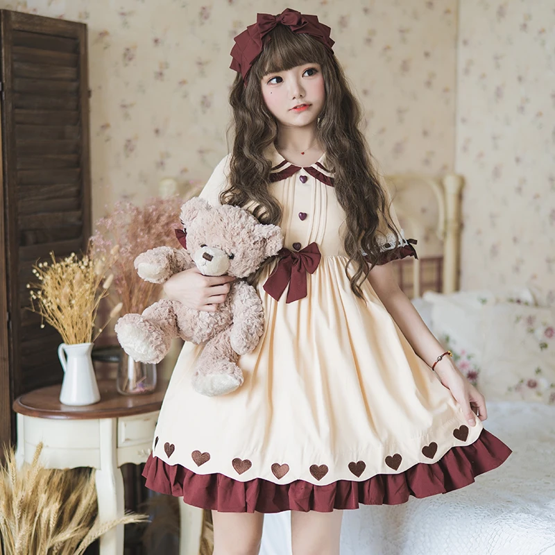 

Japanese sweet lolita dress vintage lace bowknot peter pan collar high waist victorian dress kawaii girl gothic lolita op loli