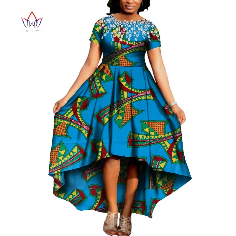 Африканское женское платье с круглым вырезом, африканская традиционная одежда, хлопок, короткий рукав, ткань, Африканский принт, платье, большой размер, натуральный WY3665 - Цвет: 7