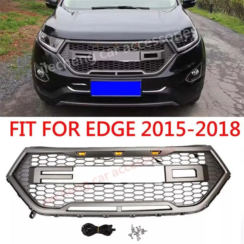 Cheap CAR ACCESSORIES LED MODIFIED FRONT RACING GRILLS ABS GRILL MESH RAPTOR GRILLE MASK TRIMS COVER FIT FOR EDGE 2015-2018 AUTO PARTS