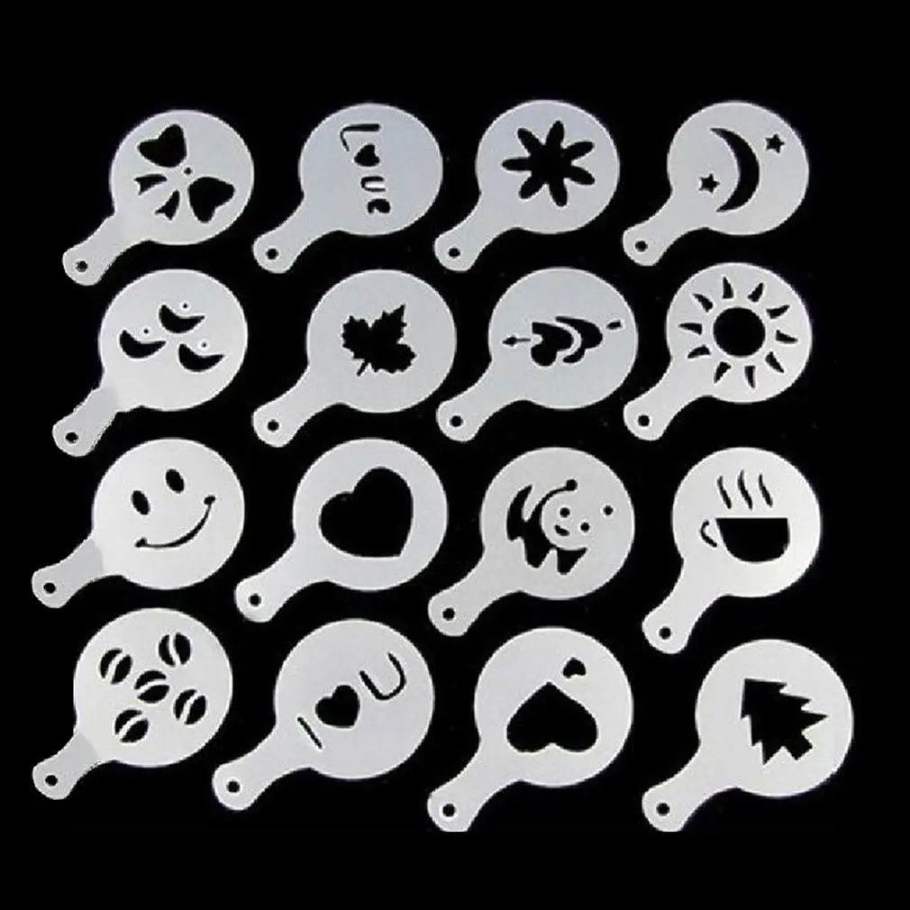 

Plastic Pull Flower Mold Fancy Coffee Printing Model Thickening Coffee Milk Spray Spray Template 16 Pieces