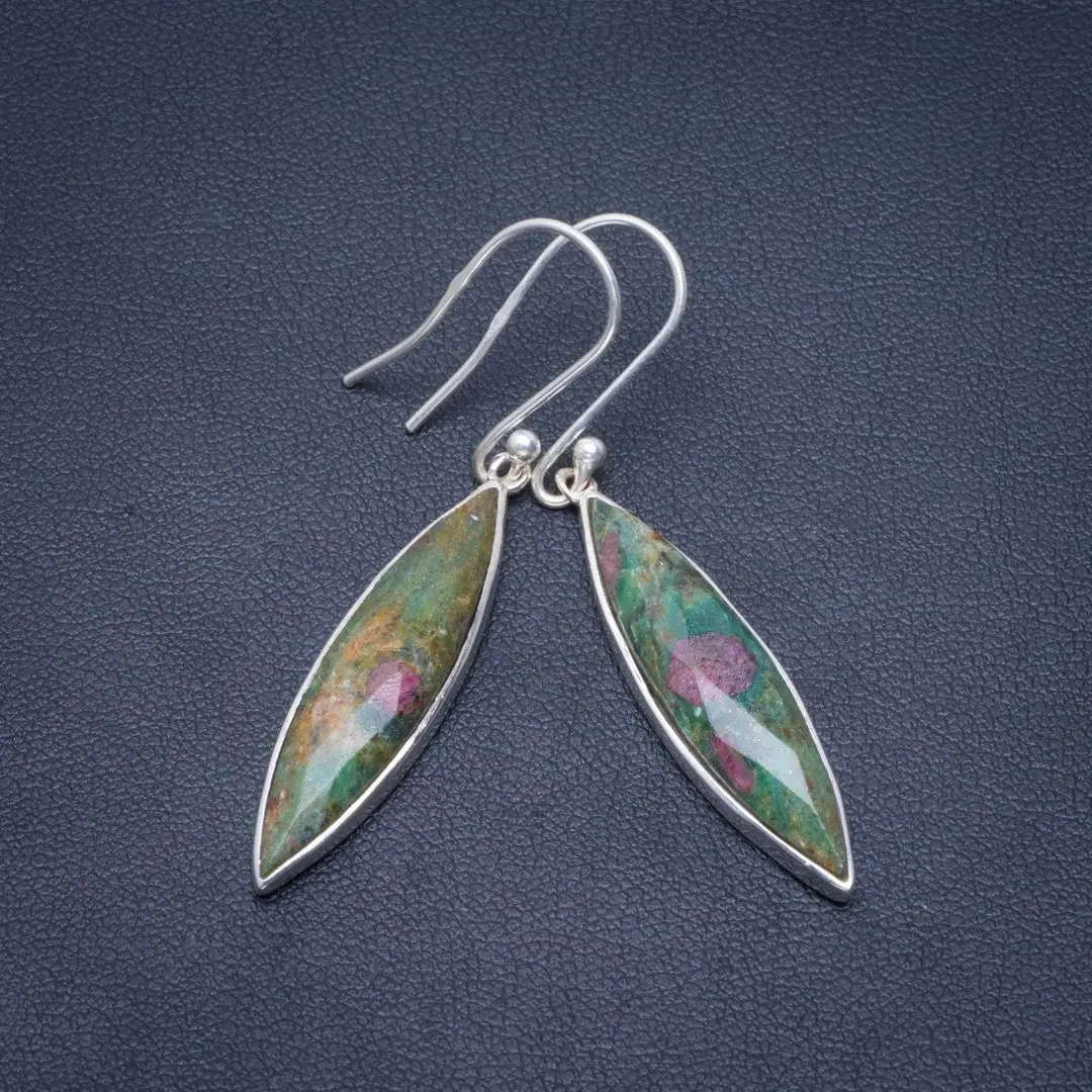 

Natural Ruby Zoisite Handmade Unique 925 Sterling Silver Earrings 1.75" B2642