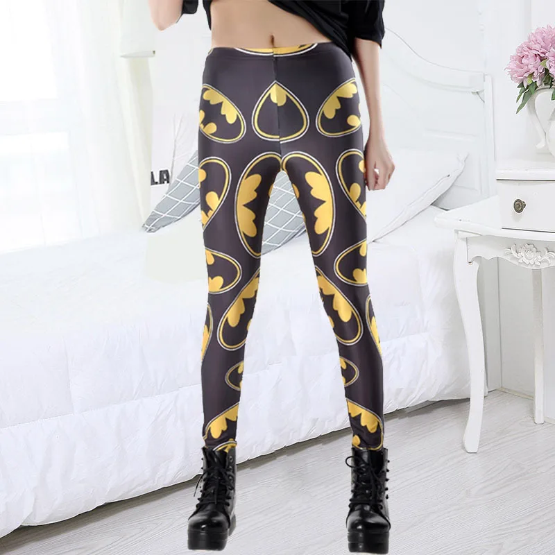 

Europe And America Hip Hop Star Street Snap-Black And Yellow Matching Color Batman Pattern Elasticity Leggings Leggings