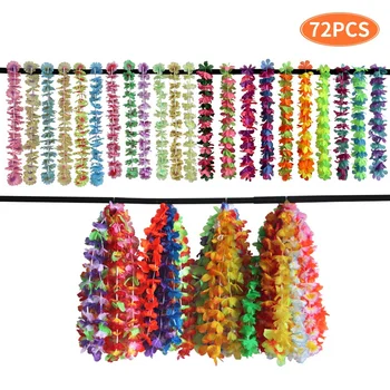 

72PCS Hawaiian Luau Leis Necklaces - Tropical Hibiscus Flowers Tiki Summer Pool Party Favors Supplies Decorations
