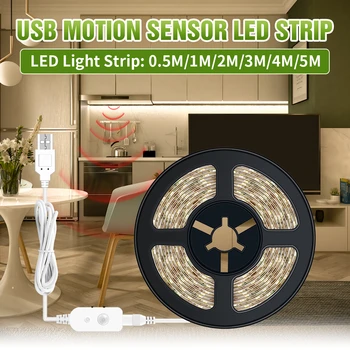 

USB LED Light Strip 0.5/1/2/3/4/5M Closet Sensing Light 5V Stair Motion Sensor Lamp 2835 Waterproof Kitchen Cabinet Lamp Tape