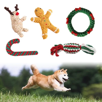 

5 Pcs Christmas Element Cotton Rope Dog Molar Toys Cute Carton Doll Soft Durable D08F