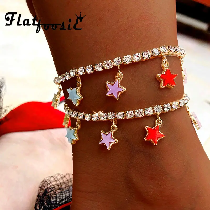 Flatfoosie New Fashion Multicolor Stars Anklets Bracelets For Women Bling Crystal Chain Butterfly Anklets Summer Foot Jewelry Flatfoosie New Fashion Multicolor Stars Anklets Bracelets For Women Bling Crystal Chain Butterfly Anklets Summer Foot Jewelry