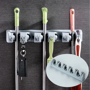 

Wall Mounted 5Rack Kitchen Storage Mop Bracket Save Space Mop Organizer Holder Brush Broom Hanger Set Kitchen Accessories