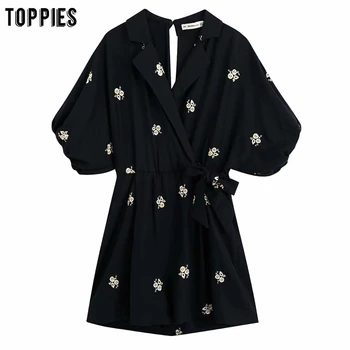 

toppies summer flowers embroidered jumpsuit women rompers lantern sleeve playsuits beach rompers